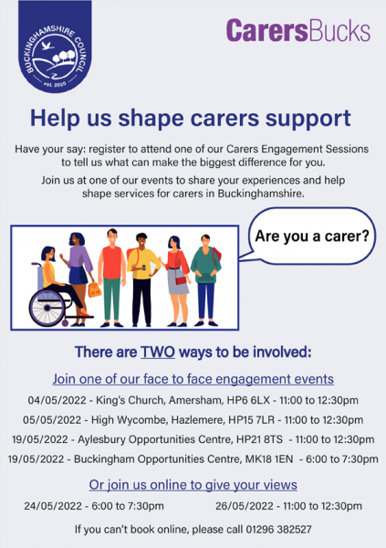 Buckinghamshire Council Carers Engagement Events poster v4